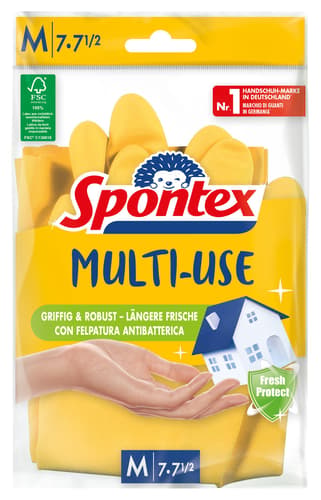 Spontex Multi Use, Haushaltshandschuhe mit Frischeschutz und FSC-Naturlatex, innen mit Baumwollbeflockung, Größe M