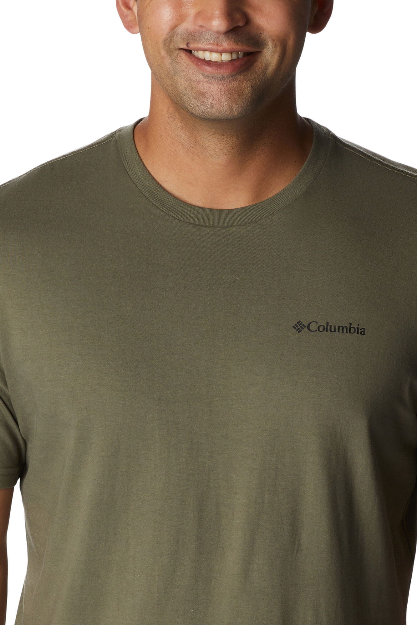 Camiseta masculina Columbia Rockaway River™ de manga curta com estampa nas costas - Cáqui claro