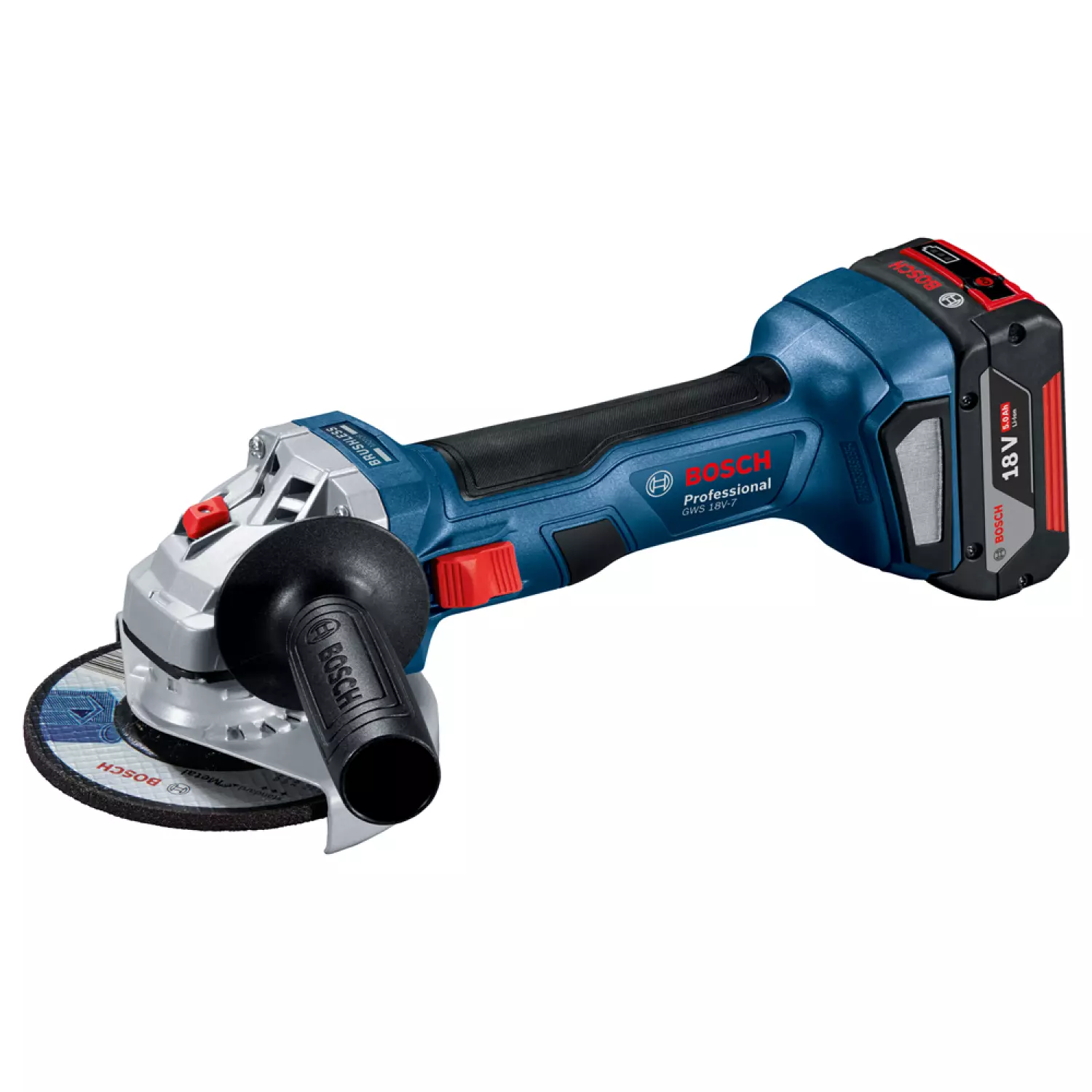 Bosch GWS 18V-7 18V Li-Ion accu haakse slijper set (2x 4,0Ah) in L-Boxx - 125mm - koolborstelloos
