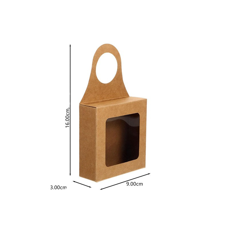 (10er Set) 9x9cm Kraftpapier Flaschen Anhänger Schachtel Weinflaschen Geschenk Box Verpackung mit Sichtfenster - Braun