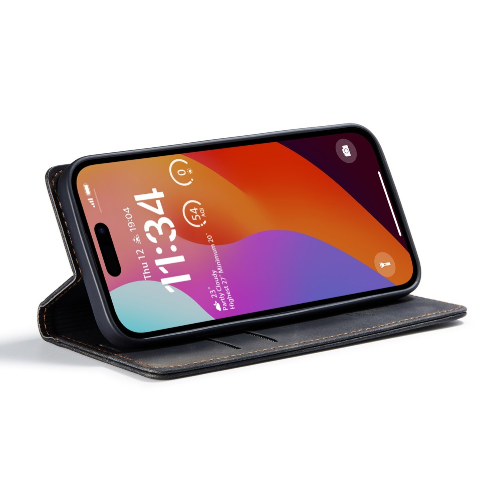 iPhone 16 Pro Max Leder Tasche Flip Wallet Etui mit Kartenfächern - Schwarz