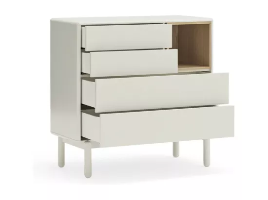 Corvo - Commode 4 tiroirs 1 niche en bois L90xH90cm : Couleur - Blanc