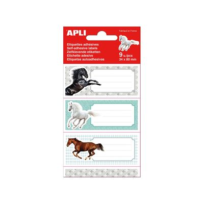 Apli Chevaux - 9 Étiquettes scolaires - 36 x 81 mm
