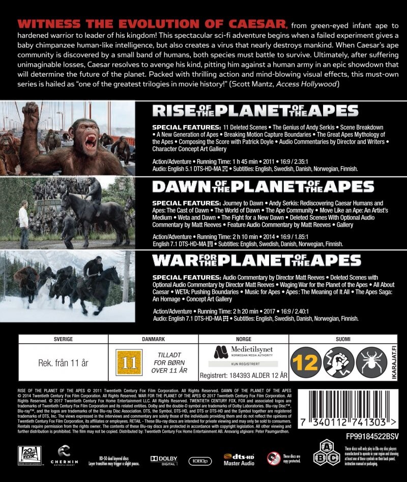 Abernes Planet / Planet Of The Apes - Trilogy - Blu-Ray