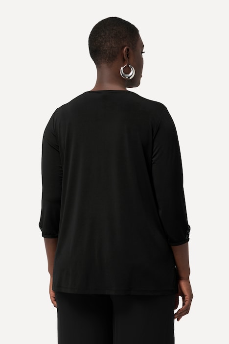 Shirt, Cut-Outs, Ziersteine, Rundhals, A-Linie, 3/4-Arm