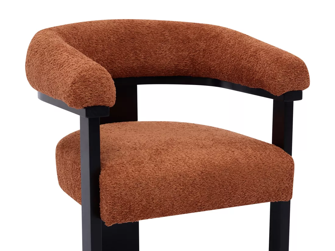 Chaise avec accoudoirs en tissu bouclette et bois d'hévéa noir - Terracotta - LIVELIA de Pascal MORABITO