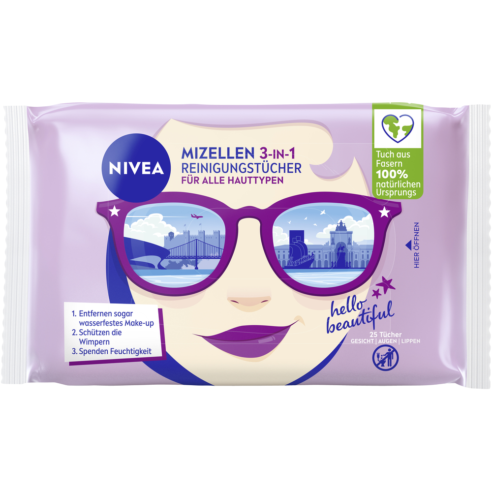 Nivea Mizellen Reinigungstücher<br>25 Stück, Beutel, 3in1 Travel Edition