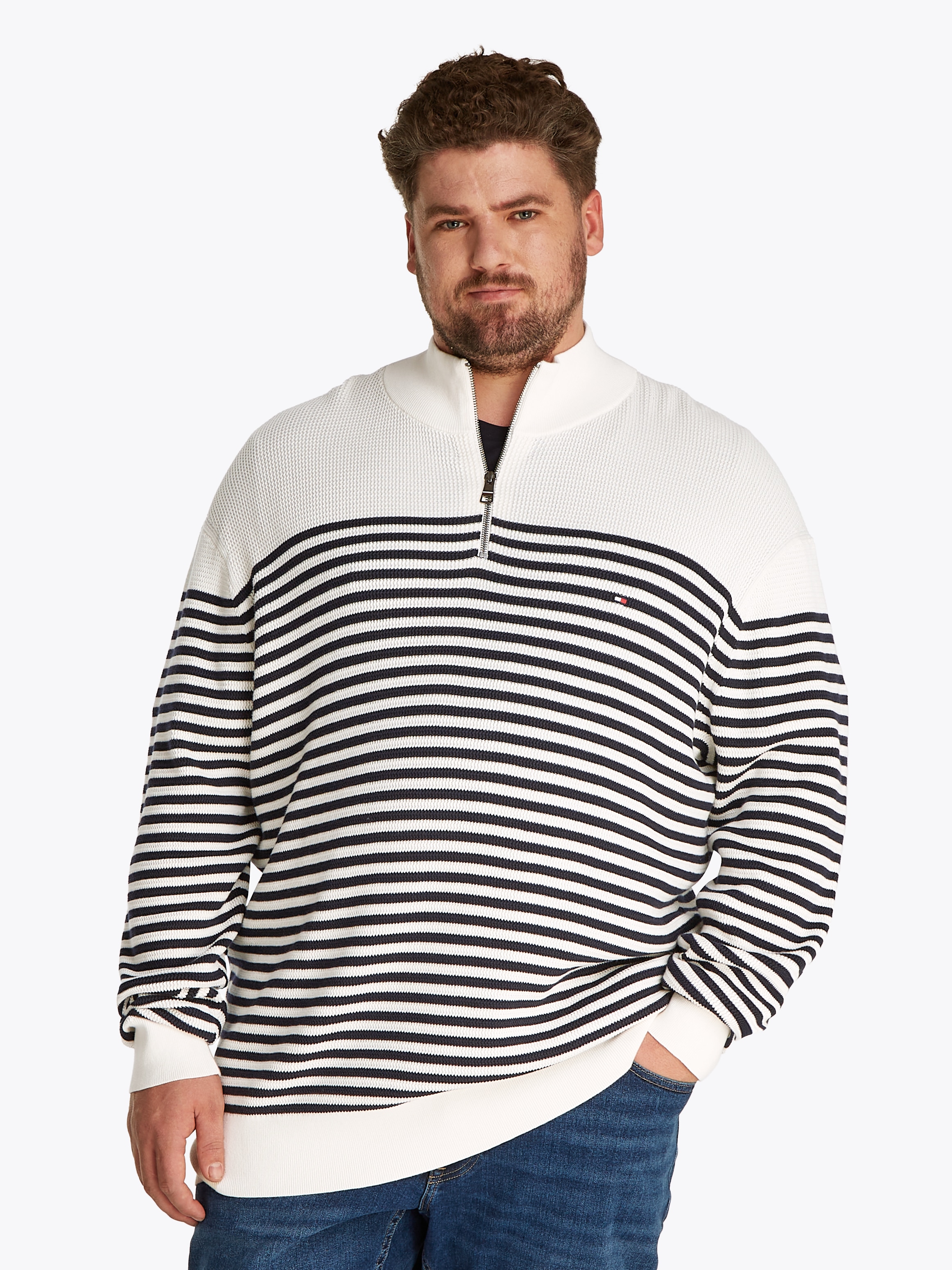 Tommy Hilfiger Big & Tall Troyer »BT-RACKING STRUCTURE ZIP MOCK-B«, Grosse Grössen, mit feiner Struktur