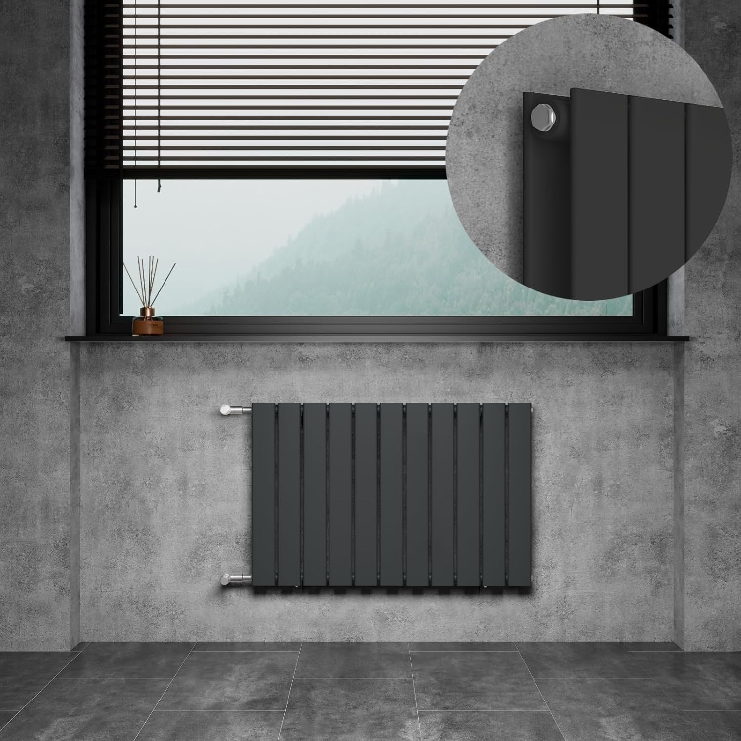 WITEN&NOCK Design Heizkörper Flach Paneelheizkörper Anthrazit 850 x 550 mm Doppellagig mit Seitenanschluss Austauschheizkörper Nabenabstand 500 mm inkl. Montageset