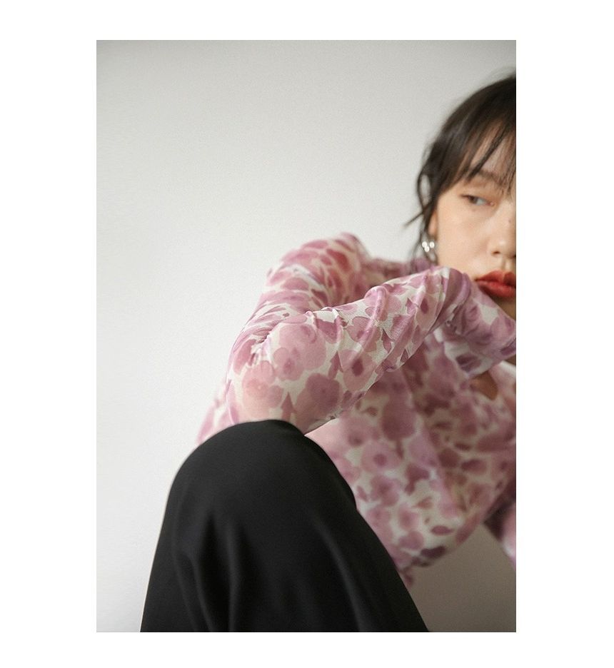 Essere - T-shirt met lange mouwen en mockneck en bloemenprint