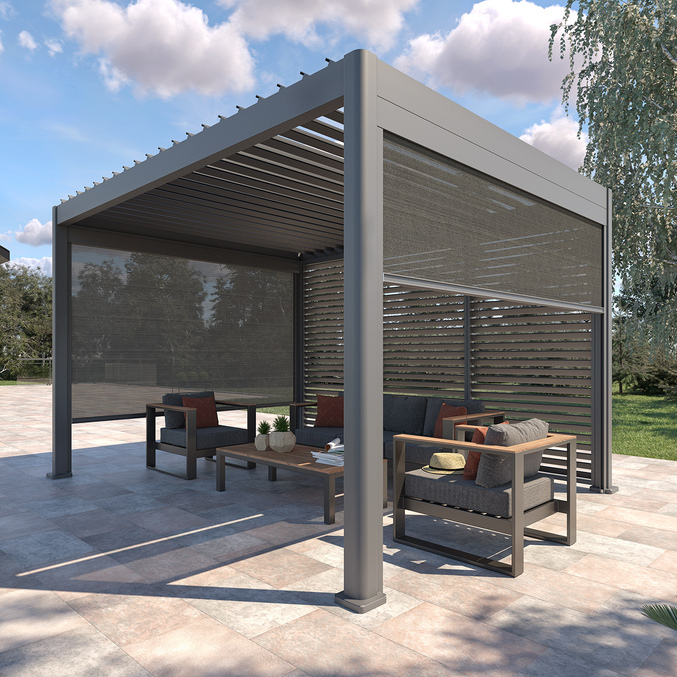 Pergola EVORA avec 3 persiennes et 2 stores