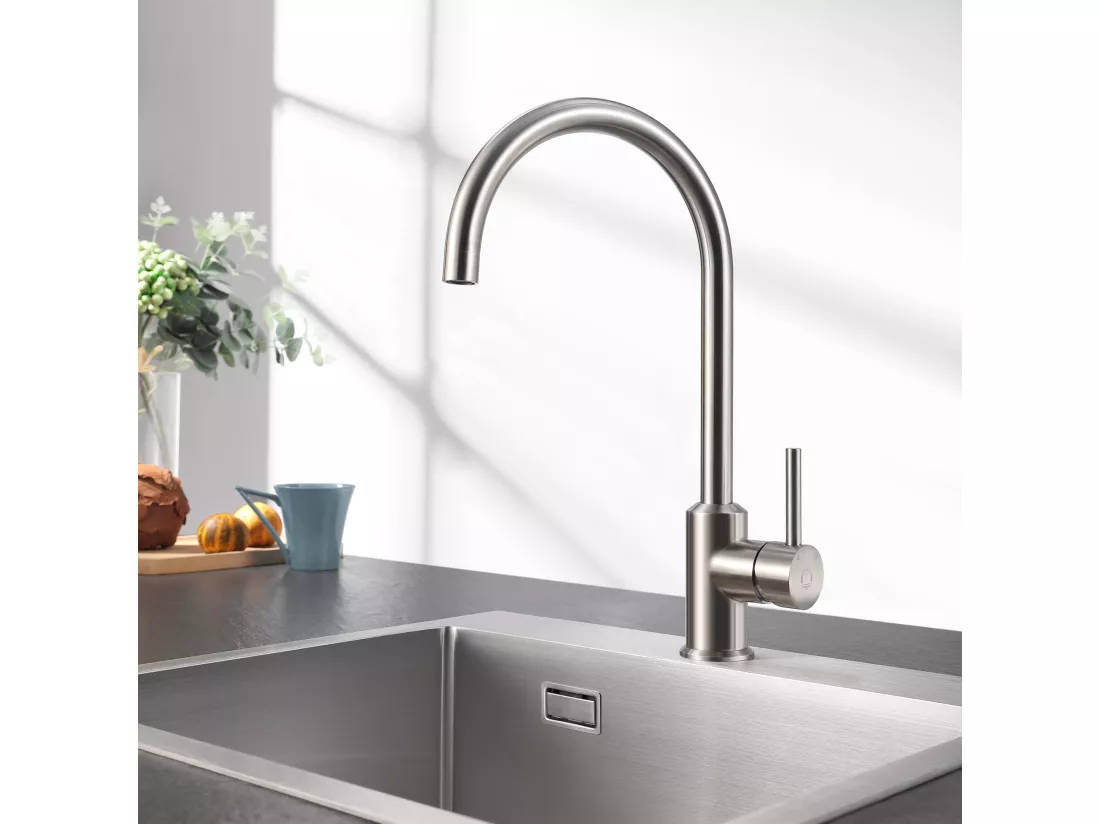 2PCS Cecipa max Mitigeur de Cuisine Monocommande, Robinet Évier en Acier Inox , Robinetterie Rotatif à 360° Brossé,EU Modèle