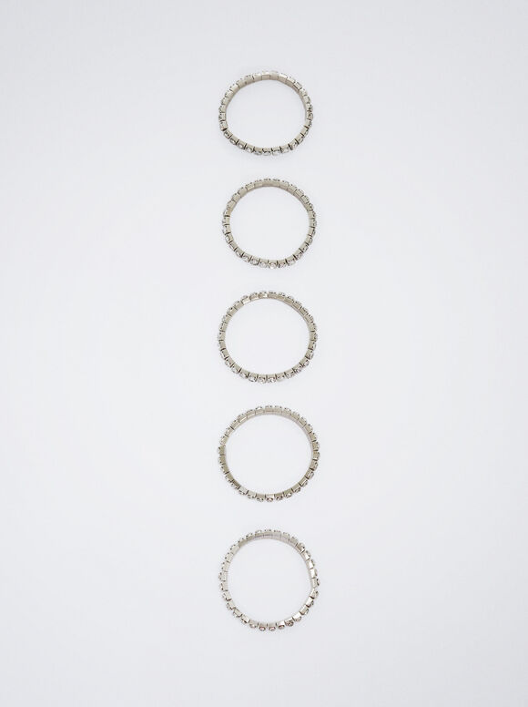 Conjunto de pulseiras prateadas com strass - Prata