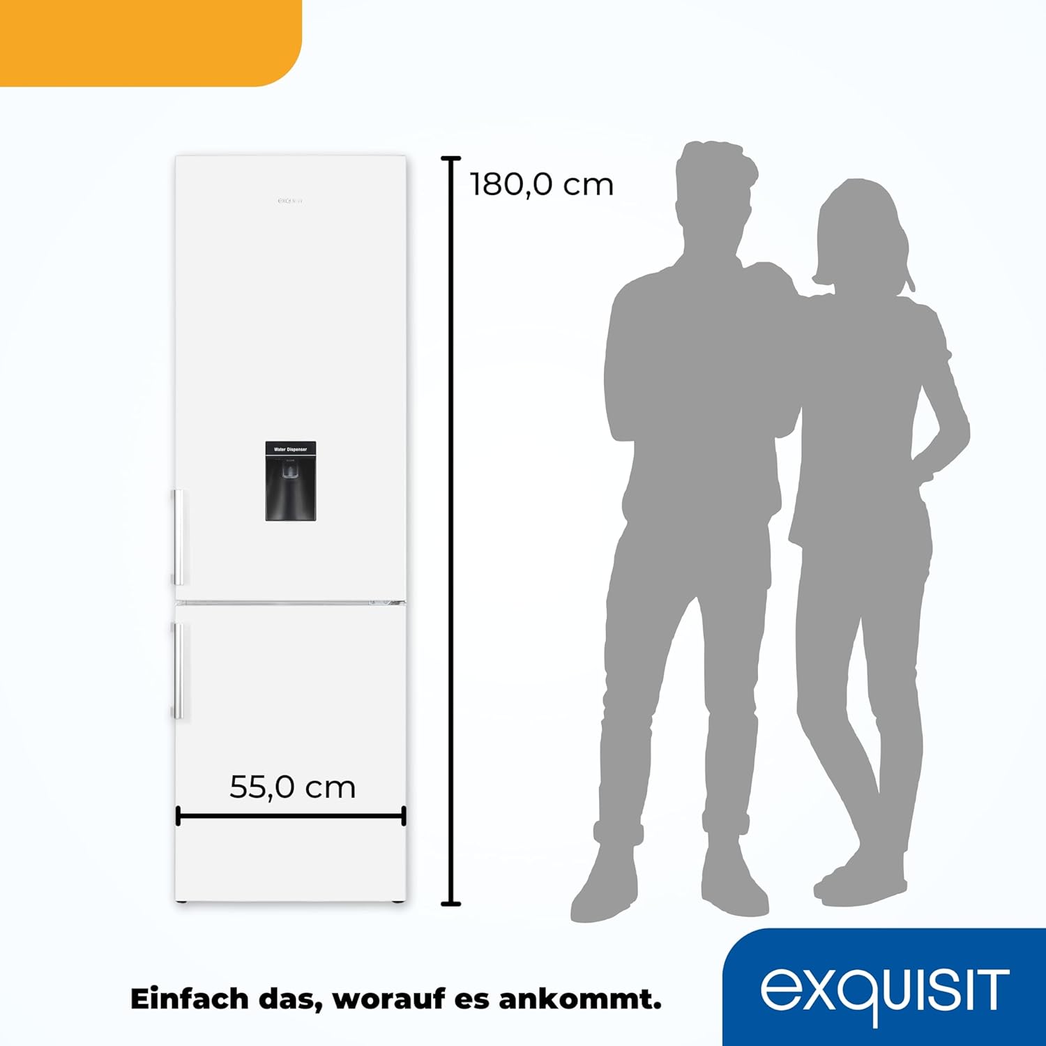 Exquisit Kühl-Gefrierkombination, 180 cm Höhe, Kühlschrank mit Gefrierfach, 268 Liter, Wasserspender, 4-Sterne-Gefrierfach, Temperaturregelung, KGC5265-70-H-WS-010E weiss