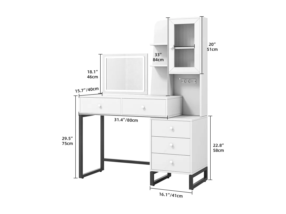 YITAHOME Coiffeuse avec Éclairage LED - Grand Espace de Rangement -3 Couleurs avec Luminosité Réglable - Coiffeuse avec Tiroirs - Blanc