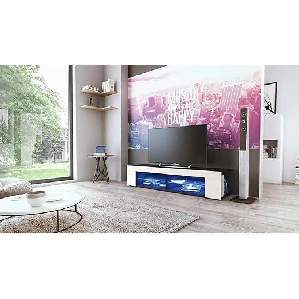 MPC Meuble TV Crème Noir