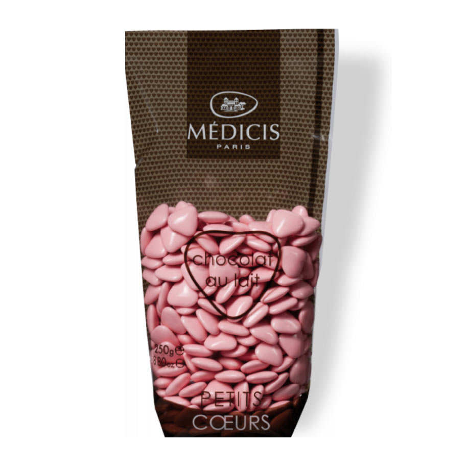 Les dragées petits coeurs roses au chocolat au lait