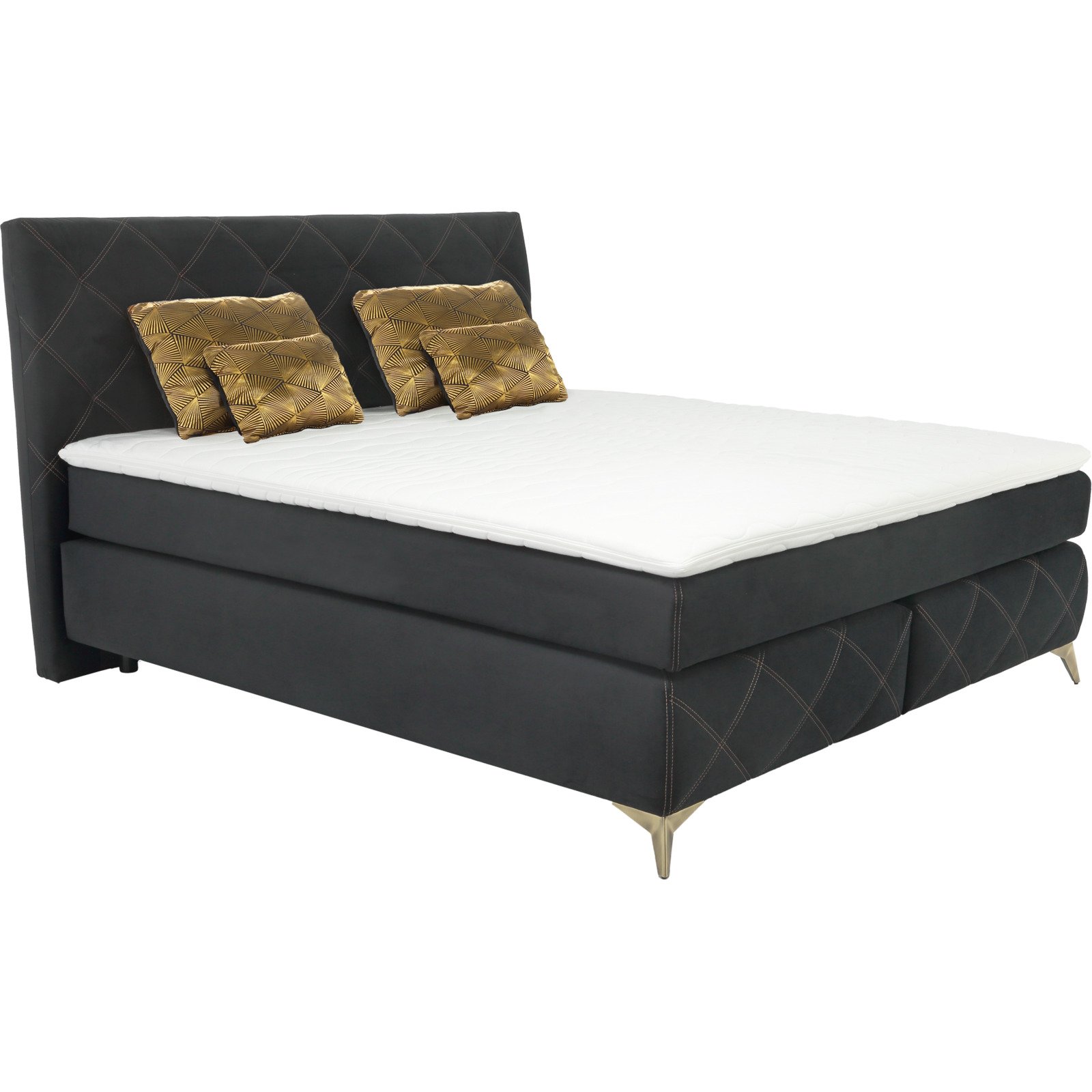 Boxspringbett Lin, Stoff schwarz, 180 x 200 cm