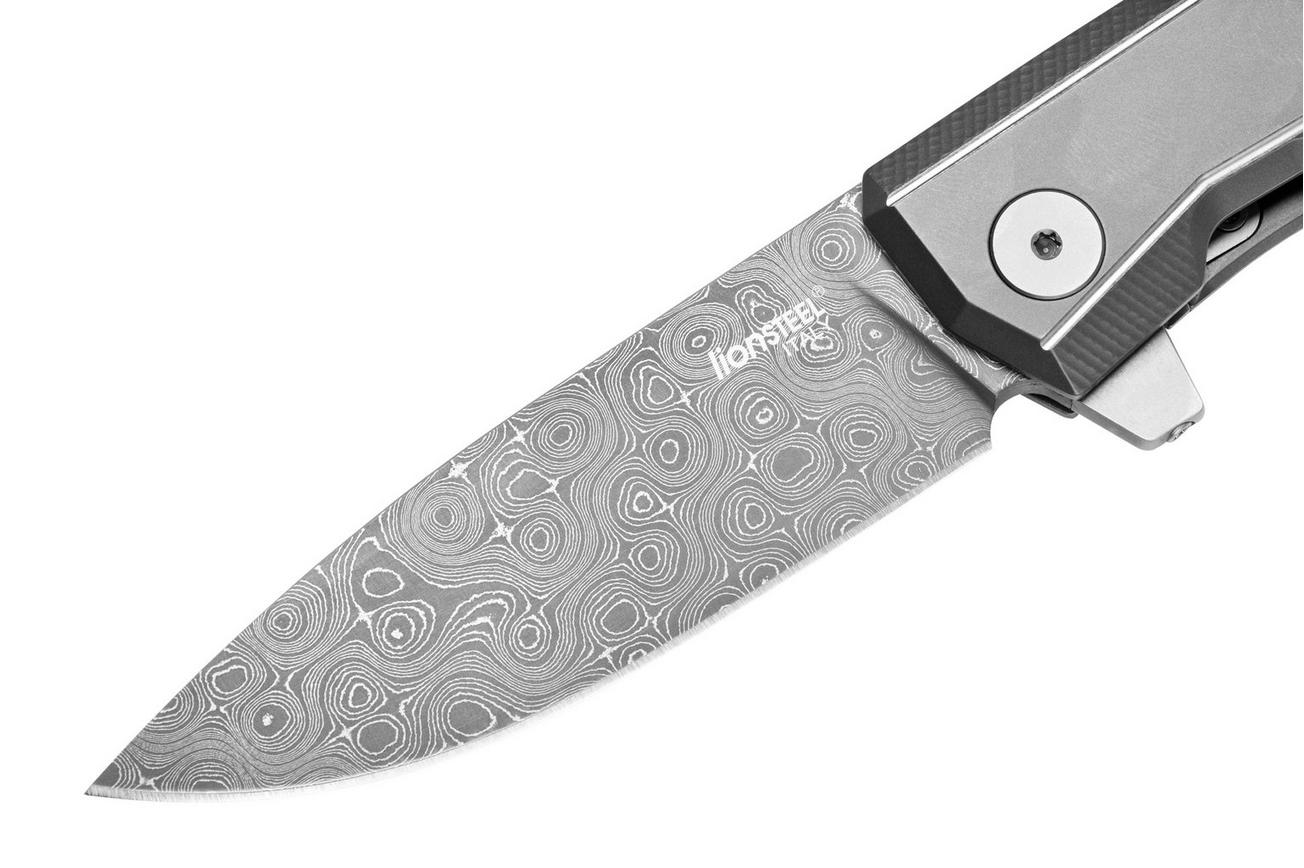 LionSteel Myto Damascus, Grey Titanium MT01D-GY zakmes, Molletta design