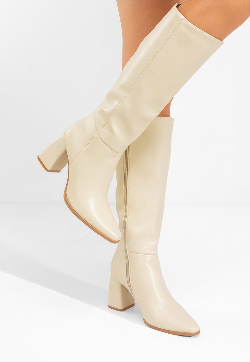 Bottes à talon carré beige Avelia