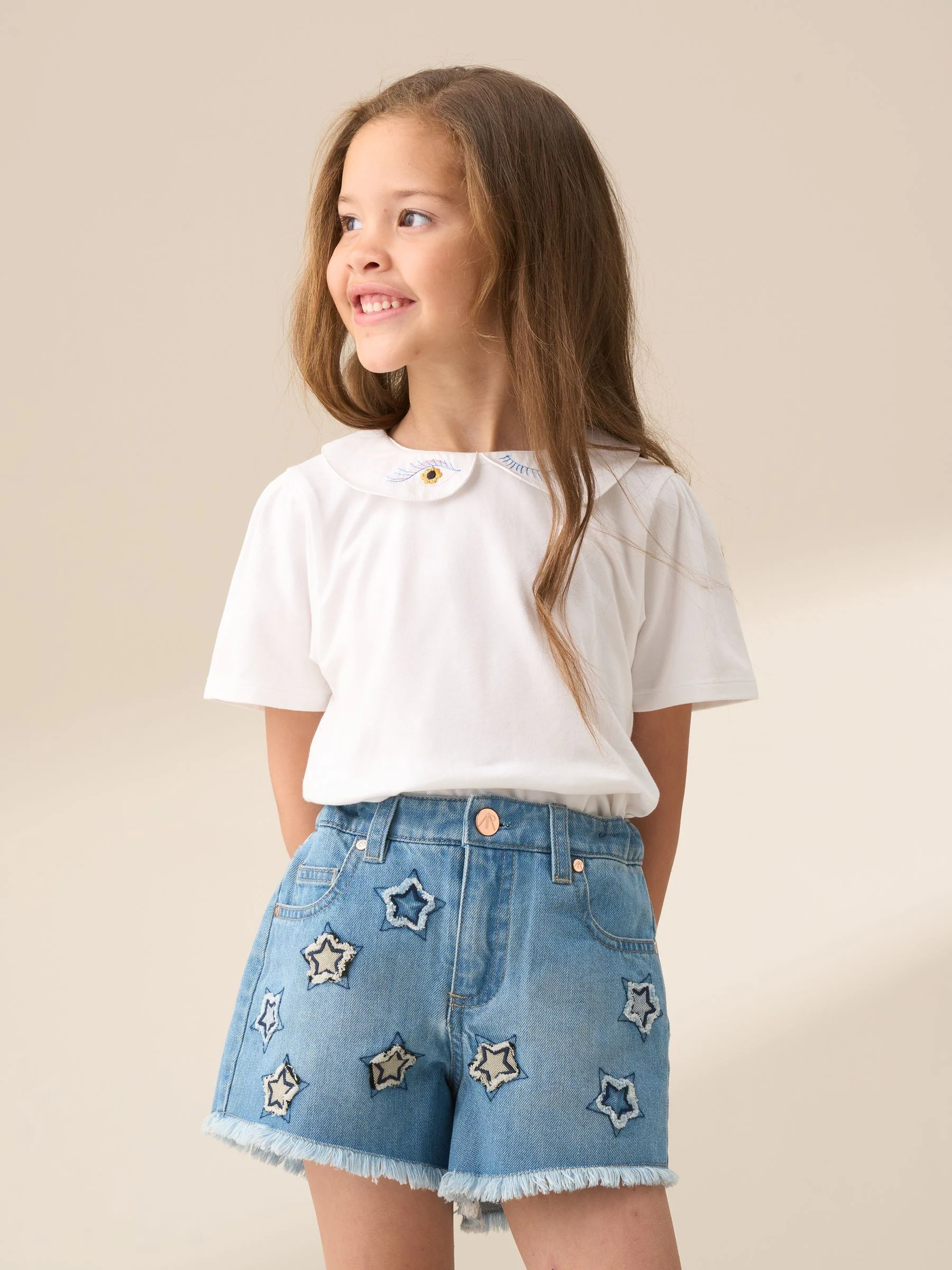 Angel & Rocket Nina Star Applique 100% Cotton Denim Shorts