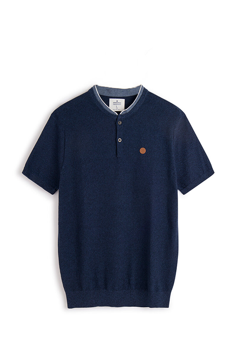 Camisa polo com gola mandarim - azul marinho