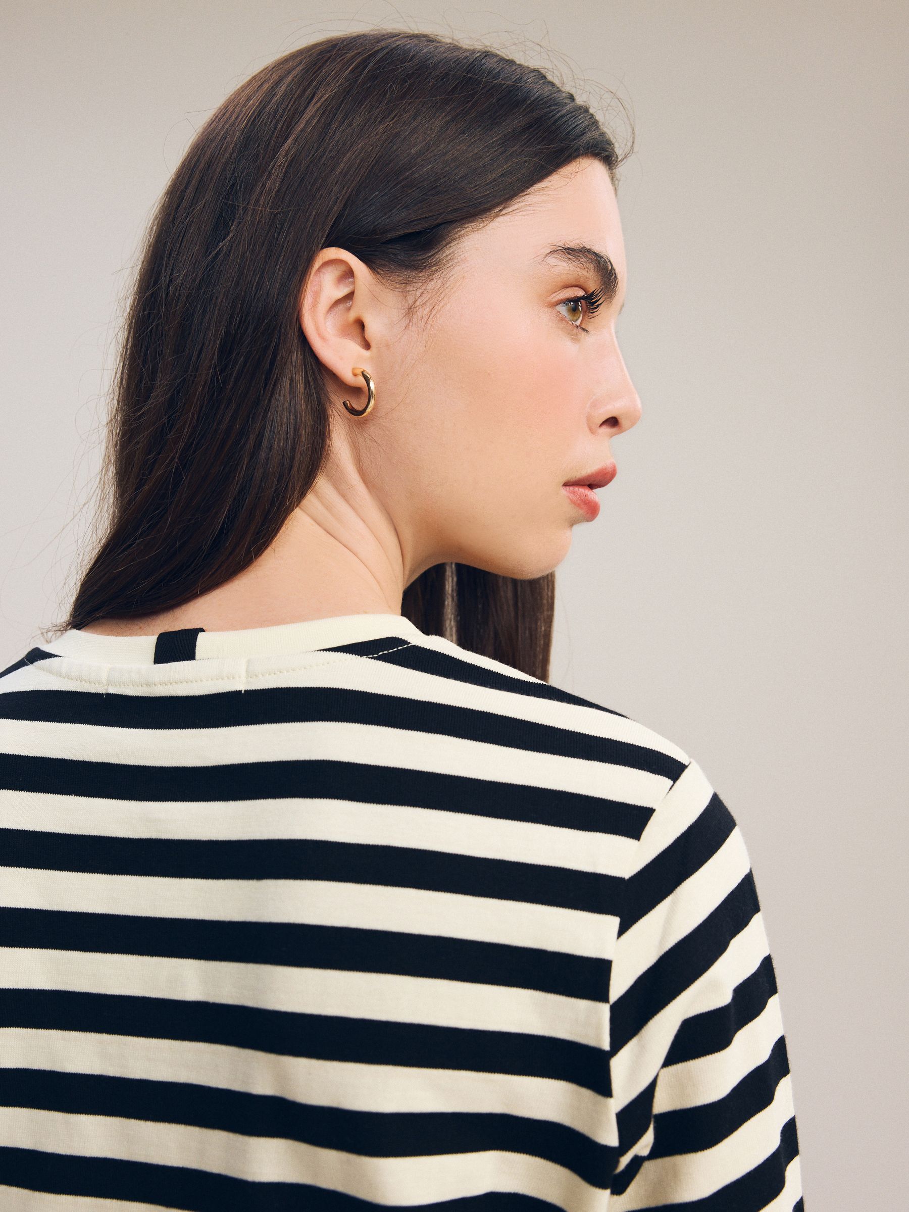 Zwart/ecru gestreept - Dik T-shirt met lange mouwen en ronde hals