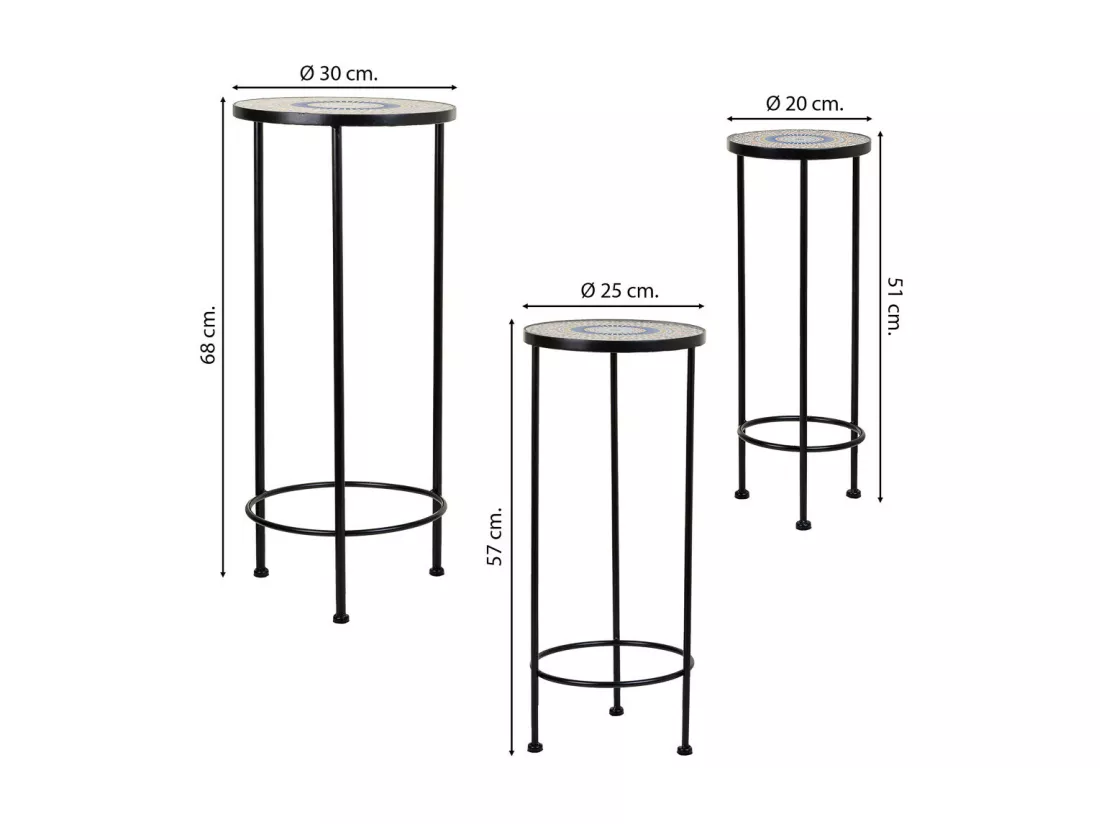 Ensemble de 3 supports en mosaïque et métal noirs