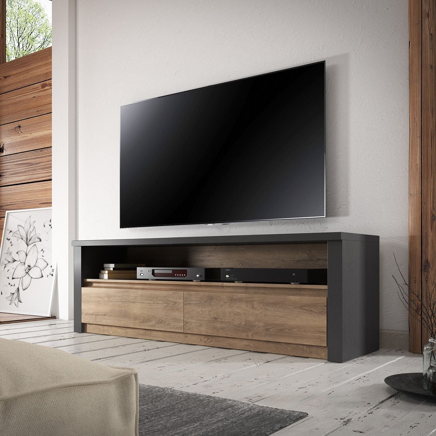 Monaco - TV-Meubel - Eiken/grijs - 130 cm