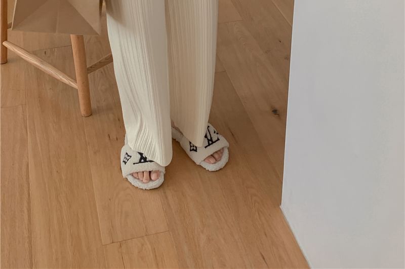 Alfie - Elastische taille, effen geribbelde, wijde broek
