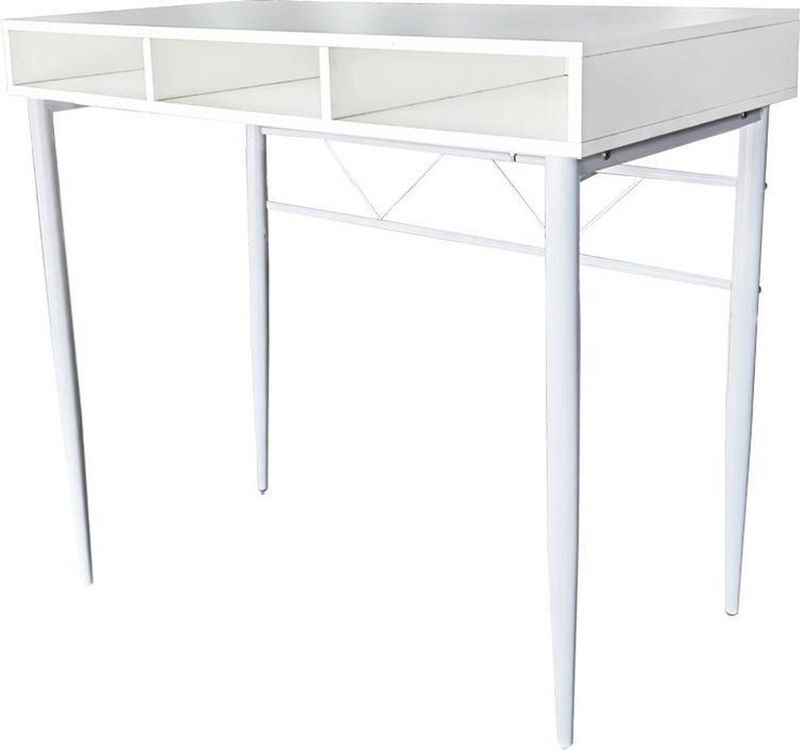 Sidetable - Consoletafel - Wit - Met Metalen Frame en 3 Opbergvakken