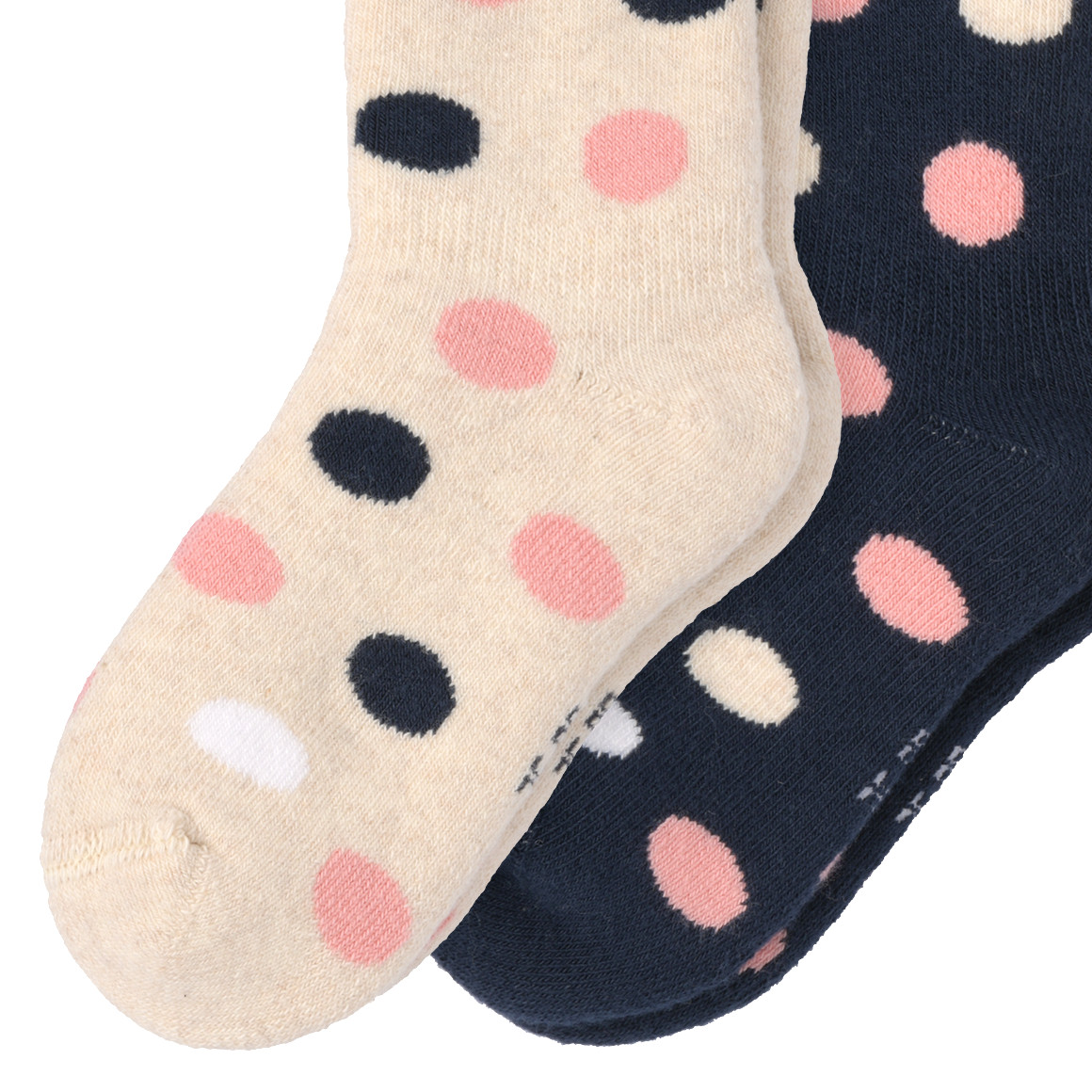 Topomini 2 Paar Baby Socken mit Punkte-Allover creme / dunkelblau / rosa