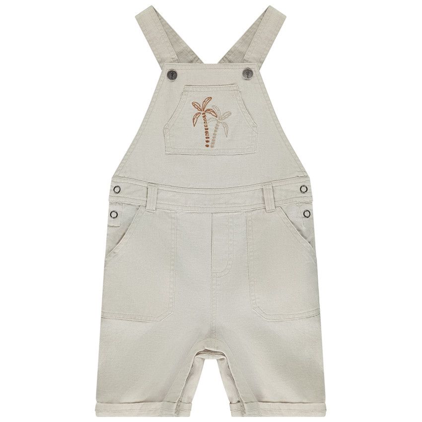 Salopette courte broderie palmiers pour bébé garçon - Ecru