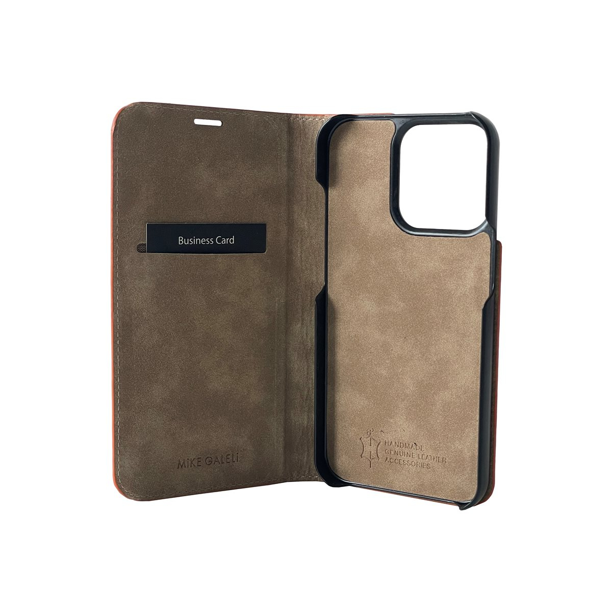 iPhone 14 Pro Max Echtleder Book Case Tasche Flip Cover Hand Made (MARCIP14PROMAX-M05) - Orange
