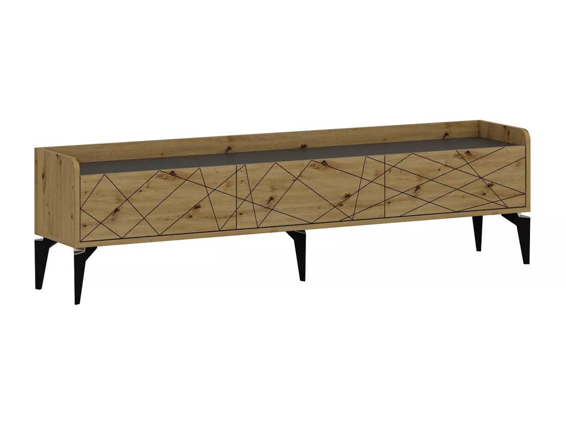 Meuble TV avec 3 portes - Naturel et anthracite - MONALIA