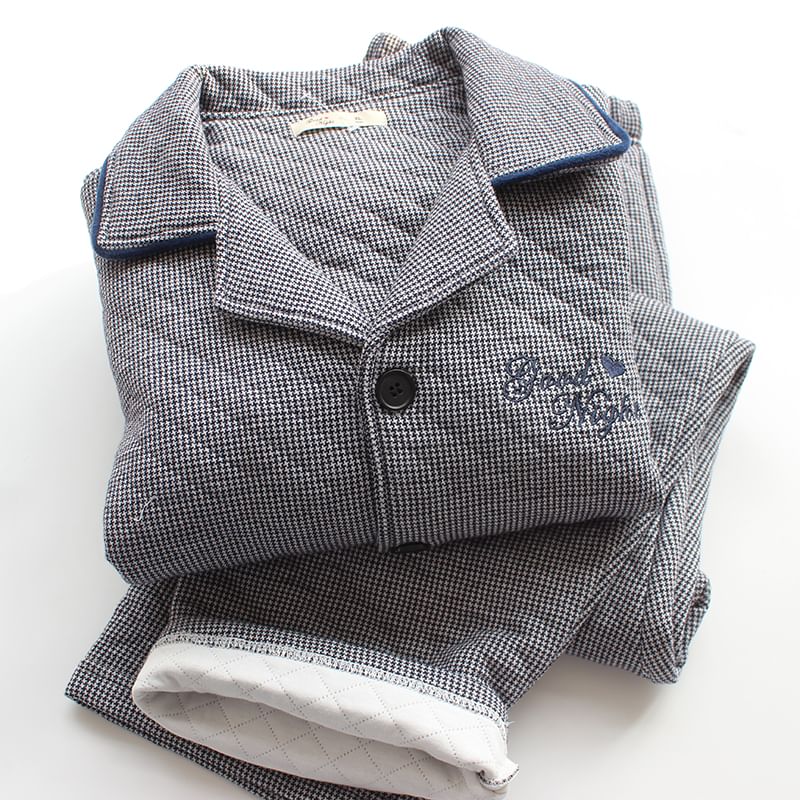Dogini - Pyjamaset: lange mouwen, reverskraag, geruite letters, geborduurde top met knoopjes + broek