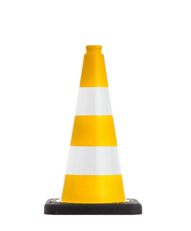 UVV FLEX gele verkeerskegels 50 cm, stabiel, ca. 2,1 kg, felle, aantrekkelijke kleuren / witte strepen