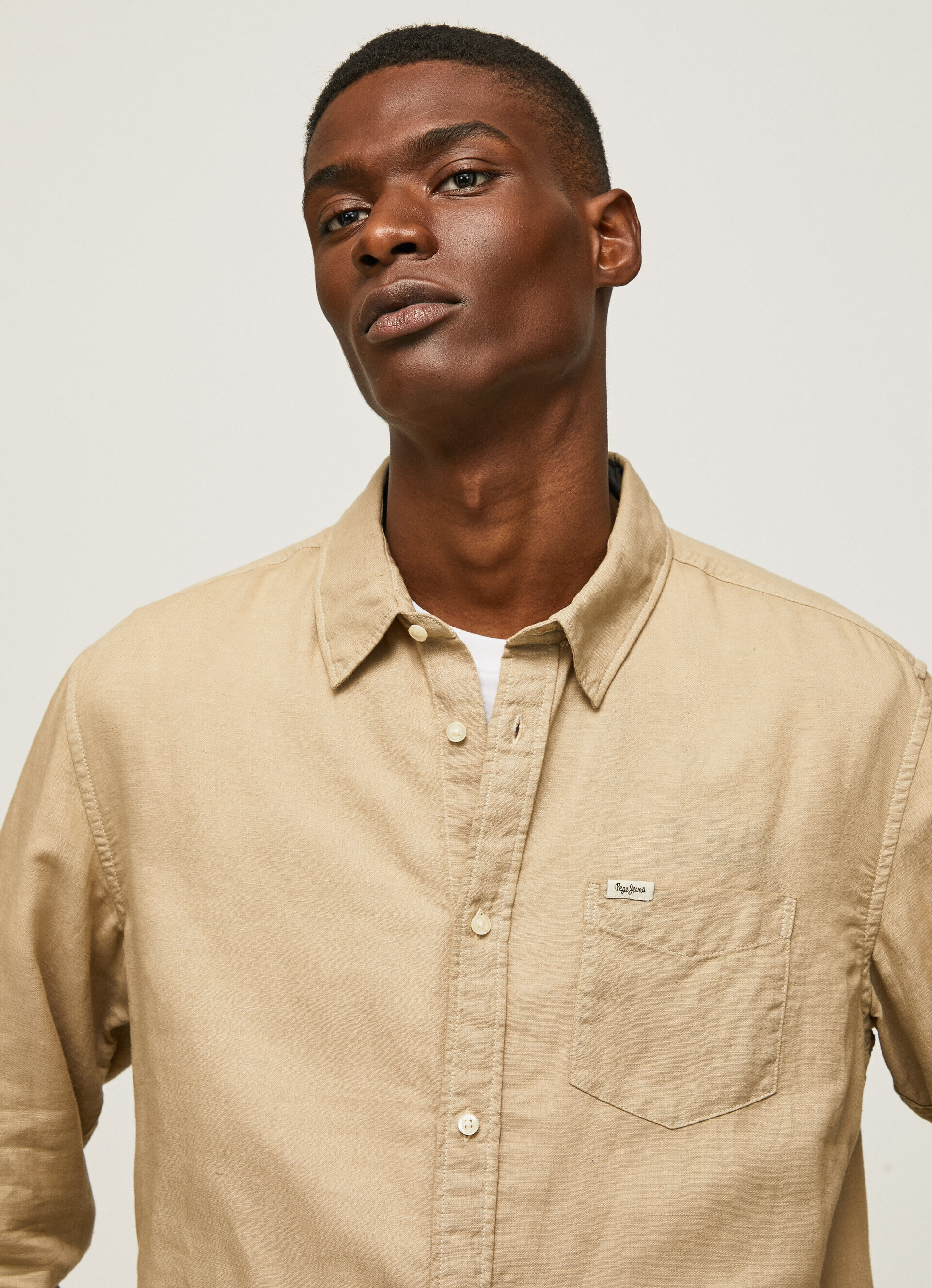 Camisa de linho de manga comprida Parker - bege camelo