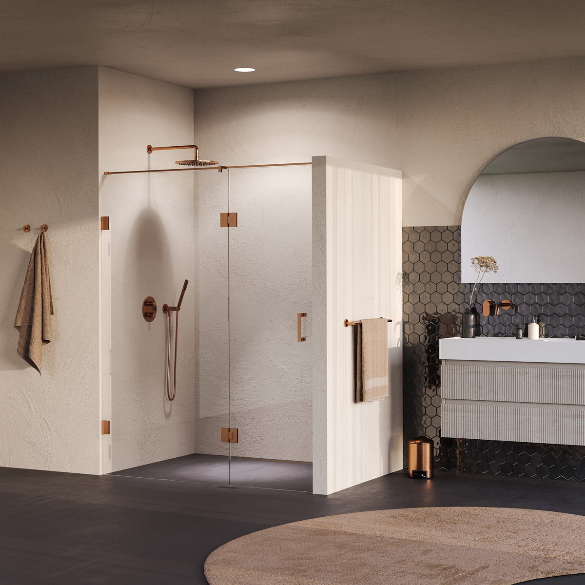 Brauer Void profielloze nisdeur 160cm met draaideur 70cm aan glas koper geborsteld PVD