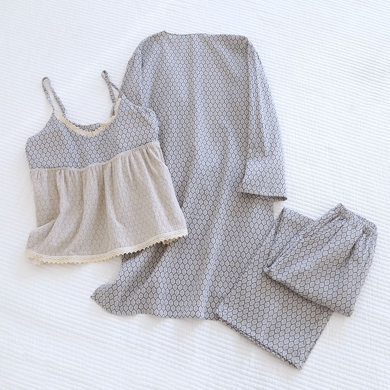 Finlies - Pyjamaset: Bedrukt camisole-topje + broek + kamerjas