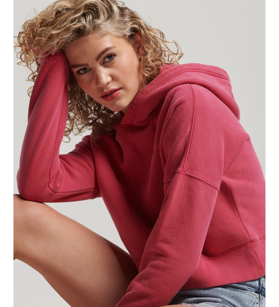 Moletom cropped com efeito lavado rosa da Superdry