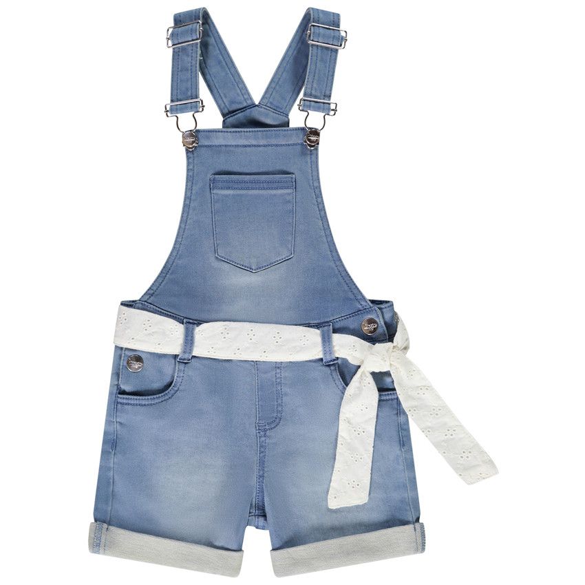 Salopette courte effet jean avec ceinture en broderie anglaise pour fille - Bleu