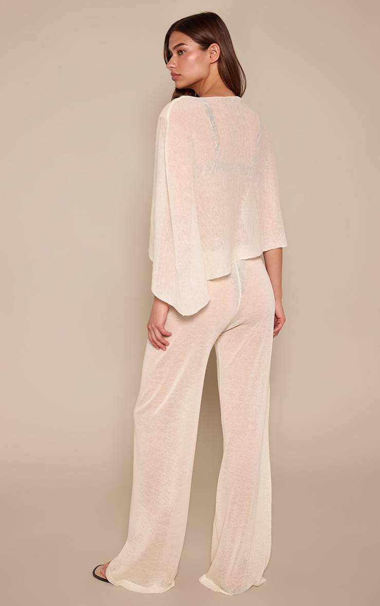 Crème Pantalon Large En Maille Transparente