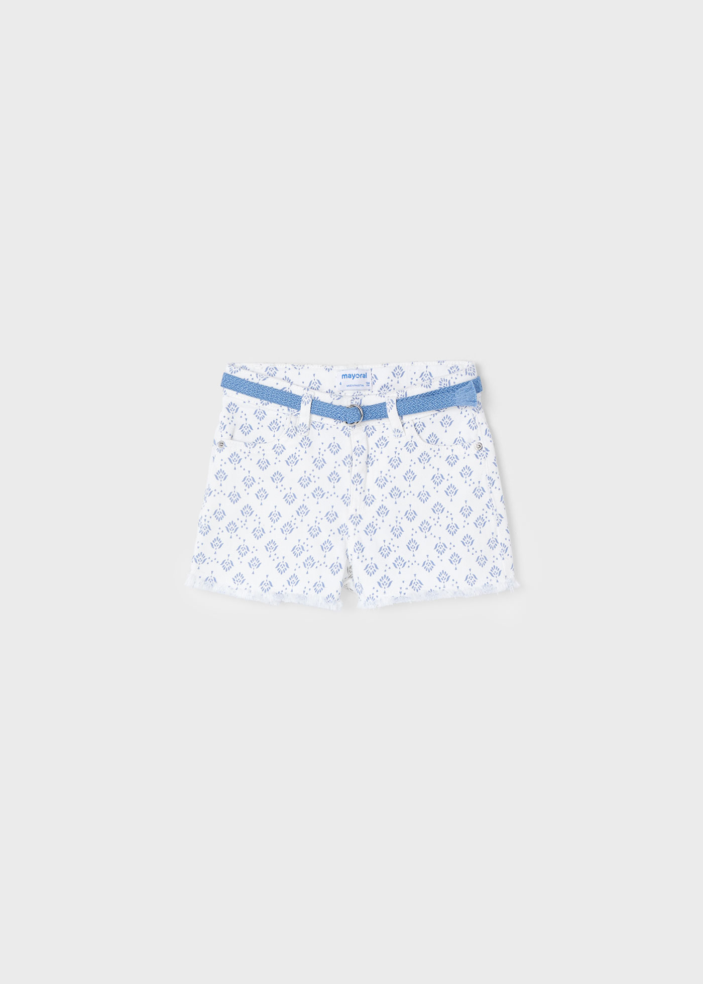 Shorts estampados com cinto da Better Cotton para meninas, branco.