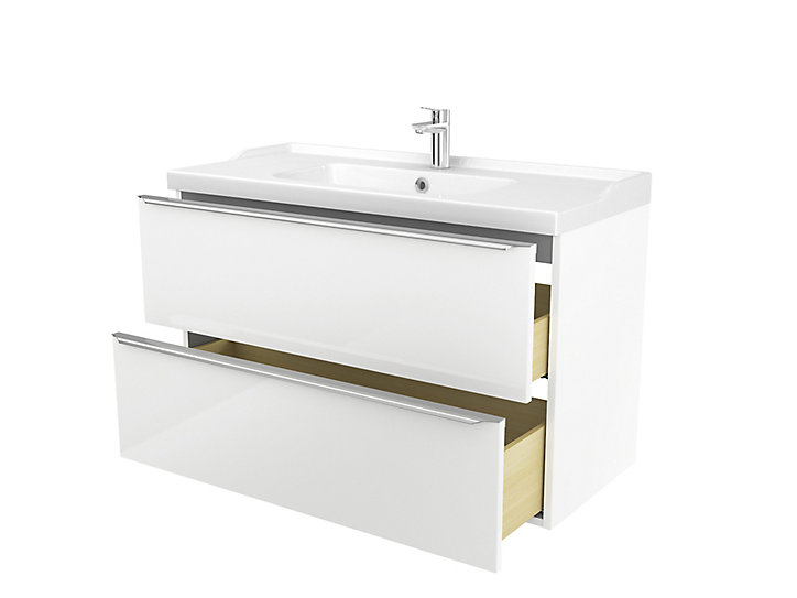 Meuble sous vasque à suspendre GoodHome Imandra blanc 100 cm + plan vasque Lana