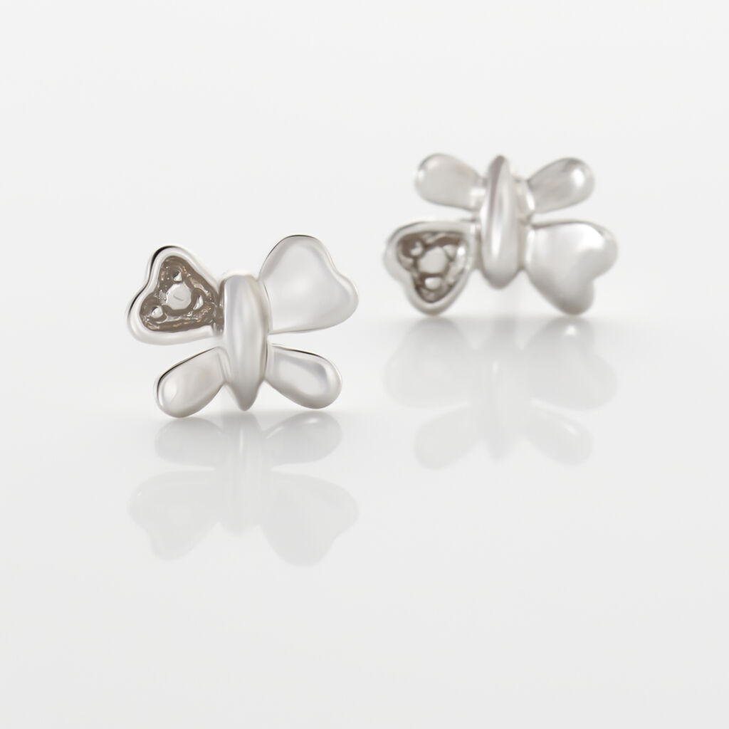 Boucles D'oreilles Puces Bartholomee Papillon Or Blanc