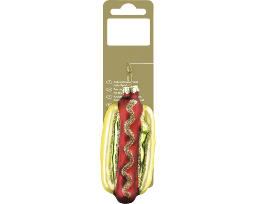 Kerstdecoratie hanger hotdog glas goud rood