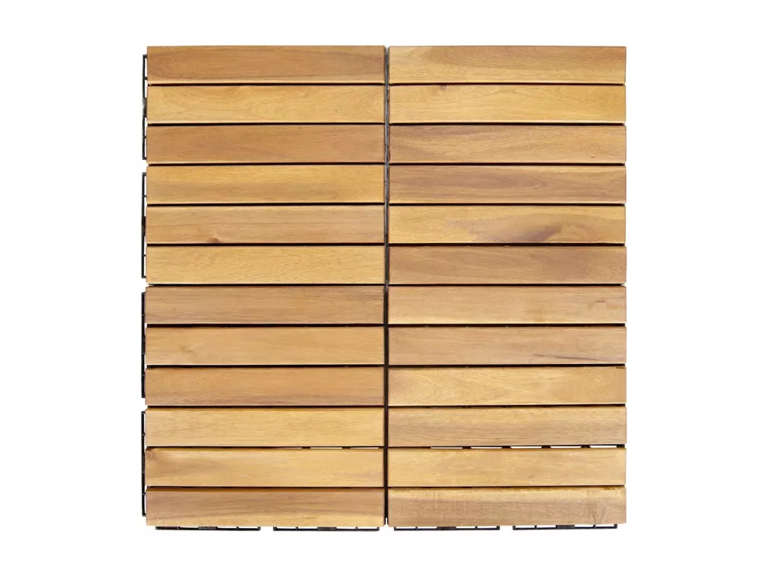 Lot de 36 dalles de terrasses 30x30cm en bois d'acacia. motif linéaire. à lattes. clipsables