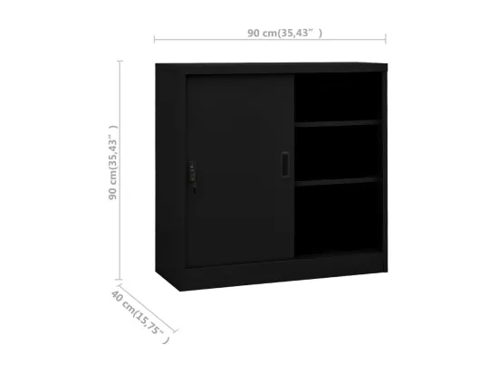 Armoire de bureau avec porte coulissante Noir 90x40x90 cm Acier