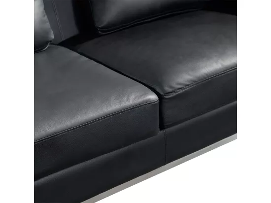 Canapé Angle à gauche en Cuir Véritable Noir et Pouf Ottoman Housses Amovibles Oslo